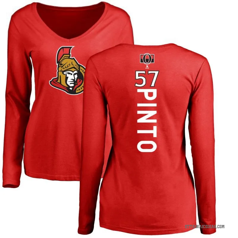 Shane Pinto Women's Red Ottawa Senators Backer Long Sleeve T-Shirt -